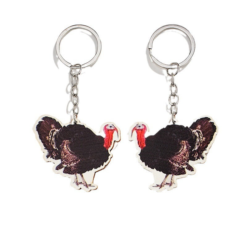 Wholesale Creative Turkey Wooden Thanksgiving Keychain